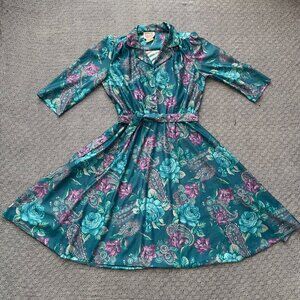 Vintage 70s California Looks Dress - Floral Paisley, Size 14P
